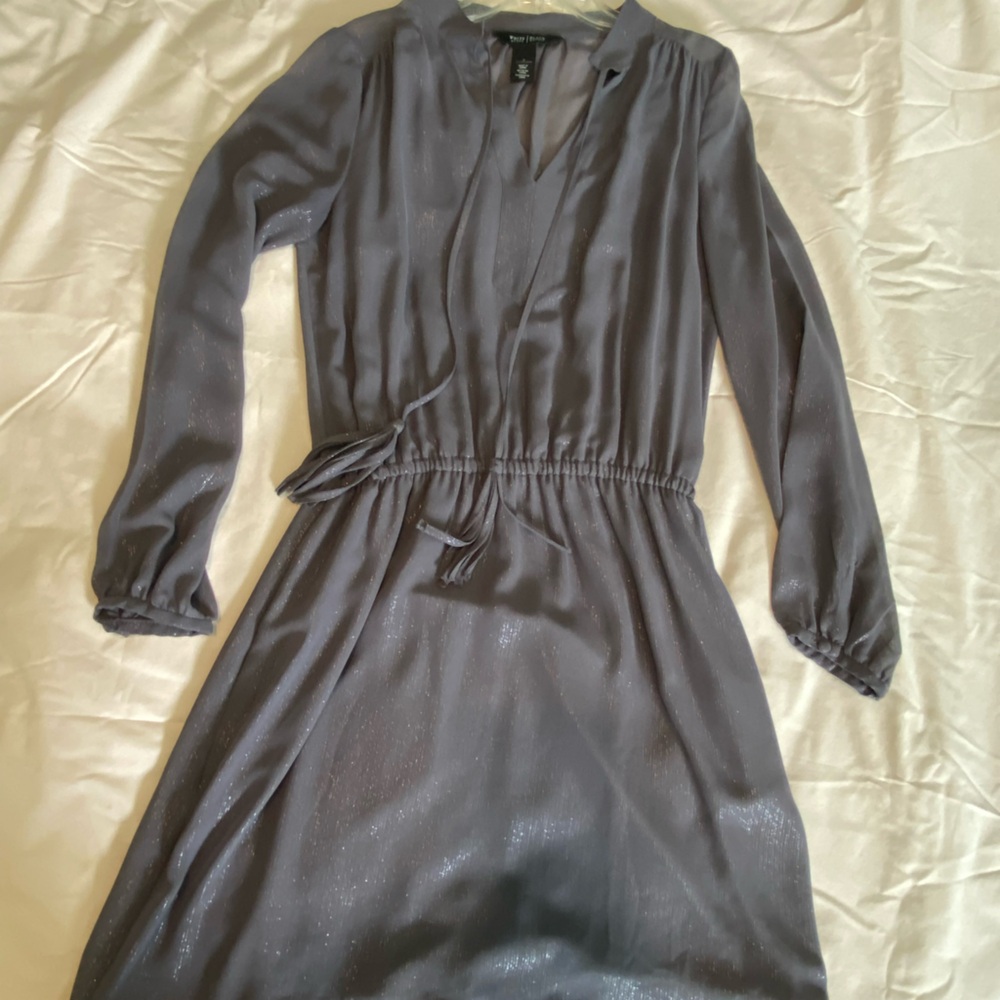 White House Black Market Shimmering Gray Dress with Long Sleeves